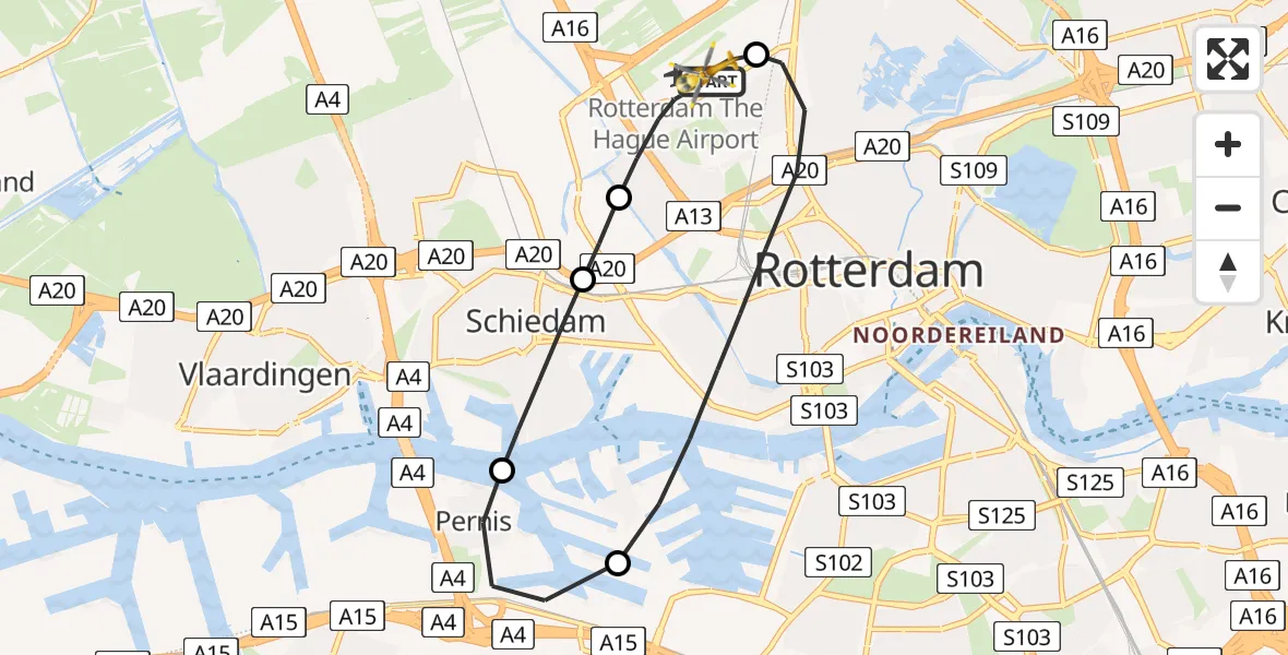 Vluchtroute Traumahelikopter Rotterdam The Hague Airport - Rotterdam The Hague Airport, 02 februari 2024, 07:30