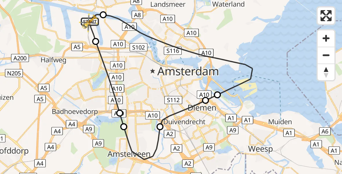 Routekaart van de vlucht: Lifeliner 1 naar Amsterdam Heliport, Sardiniëweg