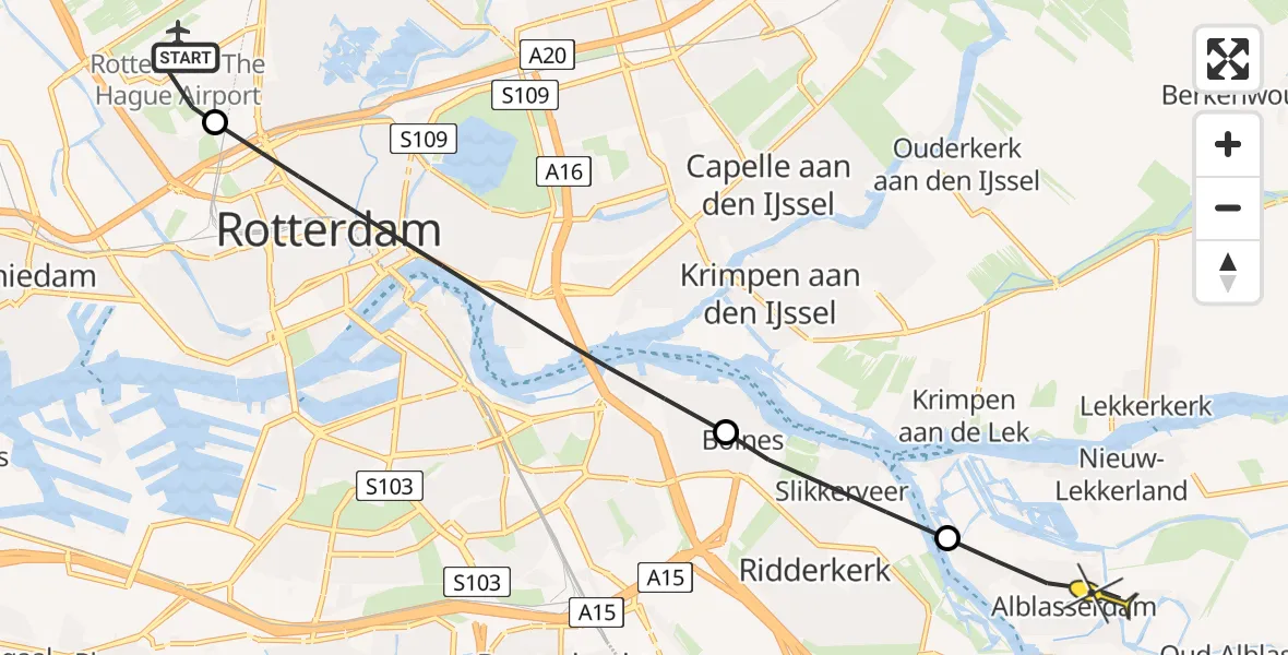 Routekaart van de vlucht: Lifeliner 2 naar Alblasserdam, Rotterdam Airportplein