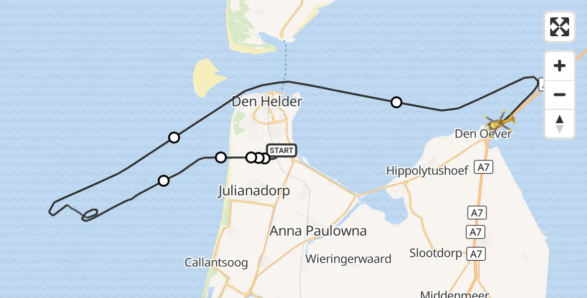 Vluchtroute  Vliegveld De Kooy - Den Oever, 02 februari 2024, 09:08