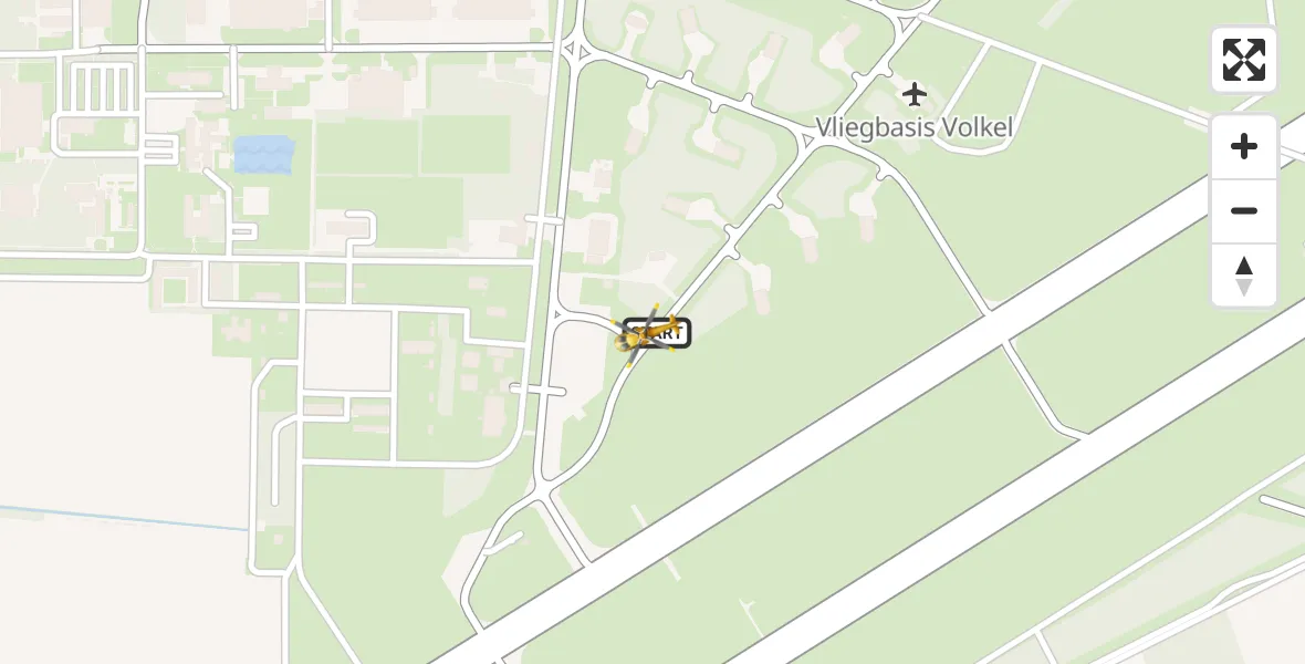 Vluchtroute Traumahelikopter van Vliegbasis Volkel naar Vliegbasis Volkel