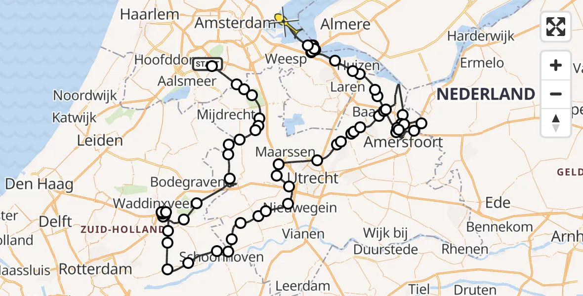 Routekaart van de vlucht: Politieheli naar Muiden, Meester Jac. Takkade