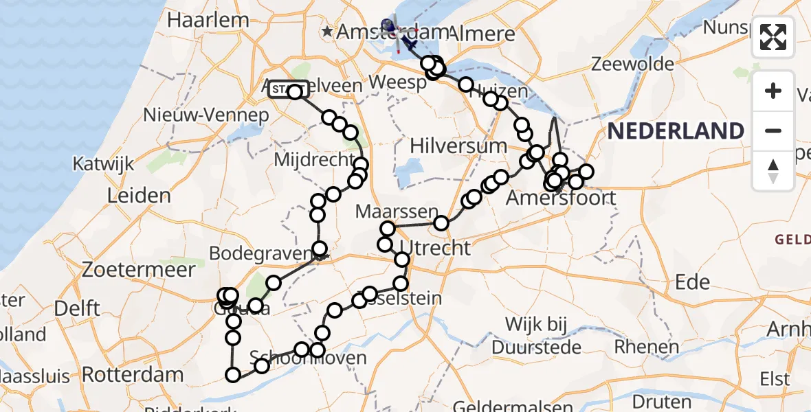 Vluchtroute Politiehelikopter Aalsmeer - Muiden, 02 februari 2024, 09:21