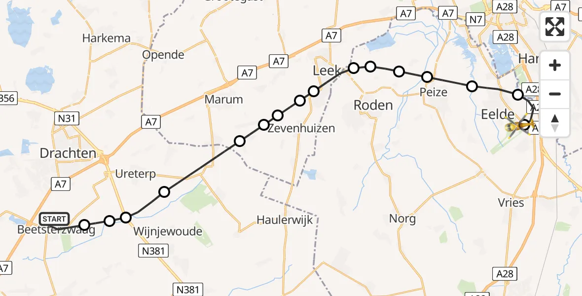 Vluchtroute Traumahelikopter Beetsterzwaag - Groningen Airport Eelde, 02 februari 2024, 10:04