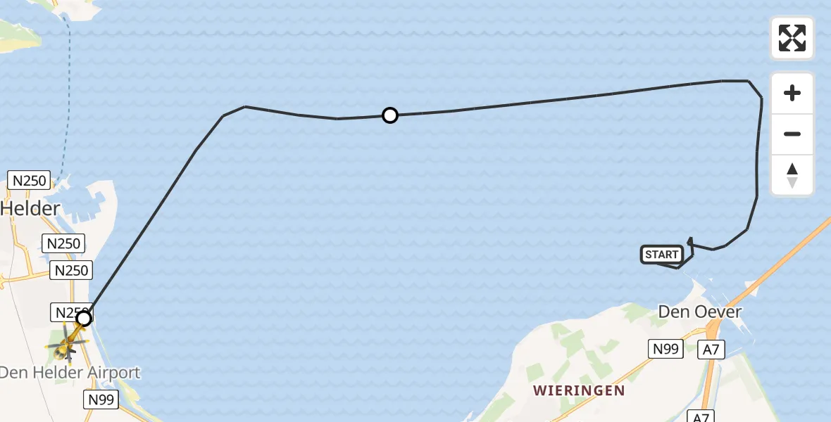 Vluchtroute  Den Oever - Vliegveld De Kooy, 02 februari 2024, 10:38