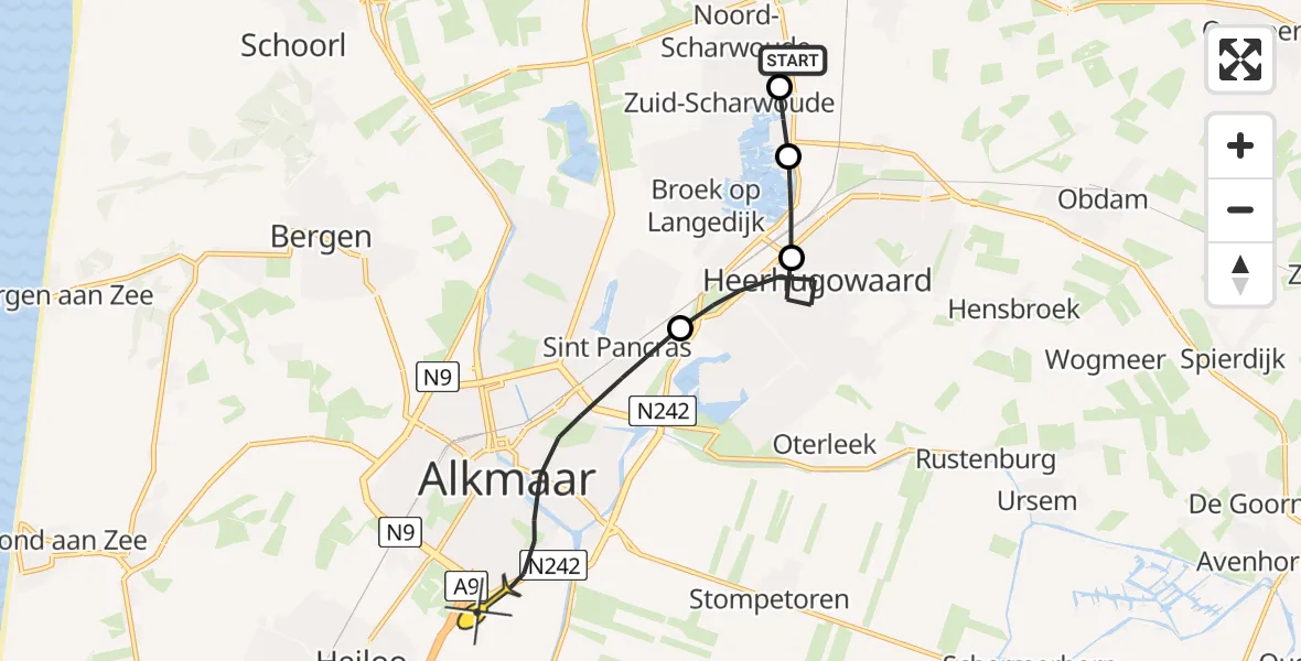 Routekaart van de vlucht: Lifeliner 1 naar Alkmaar, Westerweg