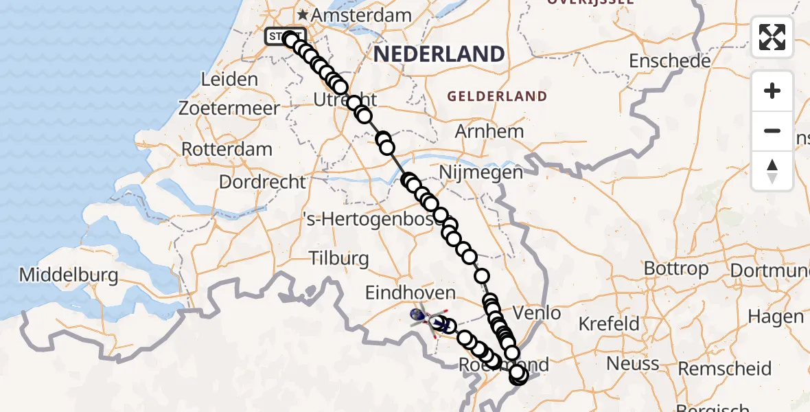 Vluchtroute Politiehelikopter Schiphol - Leende, 02 februari 2024, 11:19