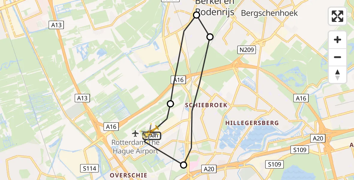 Vluchtroute Traumahelikopter Rotterdam The Hague Airport - Rotterdam The Hague Airport, 02 februari 2024, 12:05