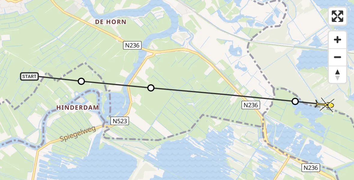 Routekaart van de vlucht: Politieheli naar Naarden, Aetsveldseweg