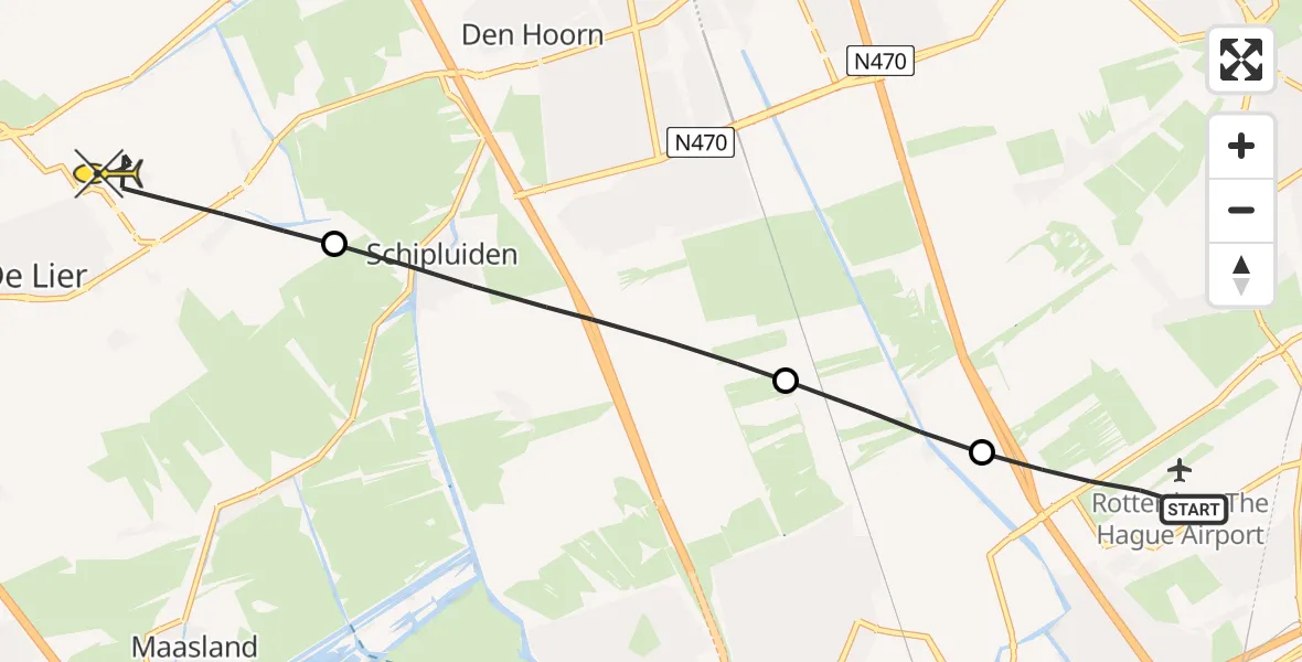 Routekaart van de vlucht: Lifeliner 2 naar De Lier, Arlandabaan Platformzijde