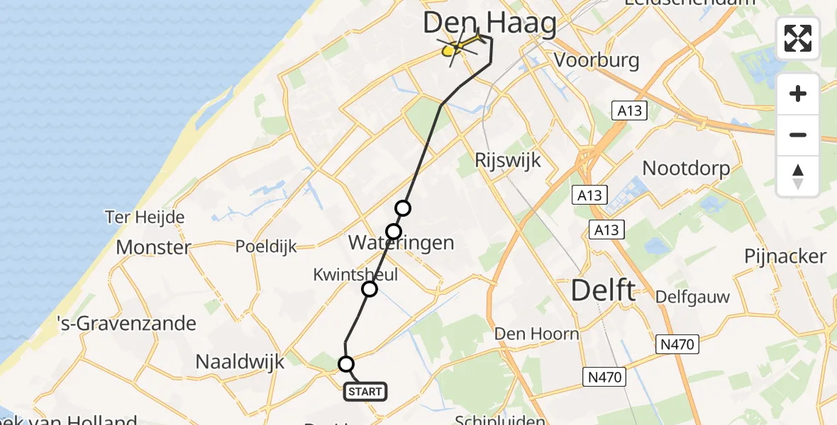 Routekaart van de vlucht: Lifeliner 2 naar Den Haag, Broekkade