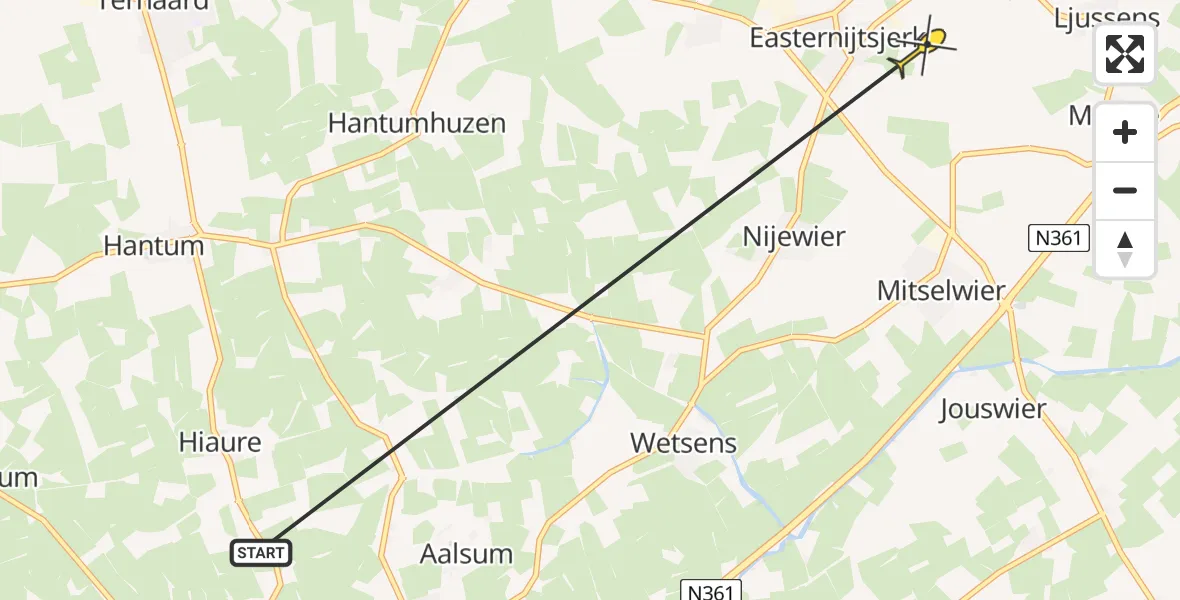 Routekaart van de vlucht: Ambulancehelikopter naar Oosternijkerk, Boarnwerthuzen
