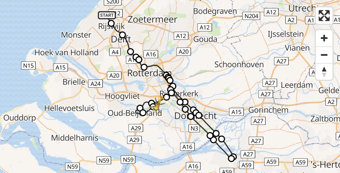 Vluchtroute Traumahelikopter Den Haag - Barendrecht, 02 februari 2024, 14:07