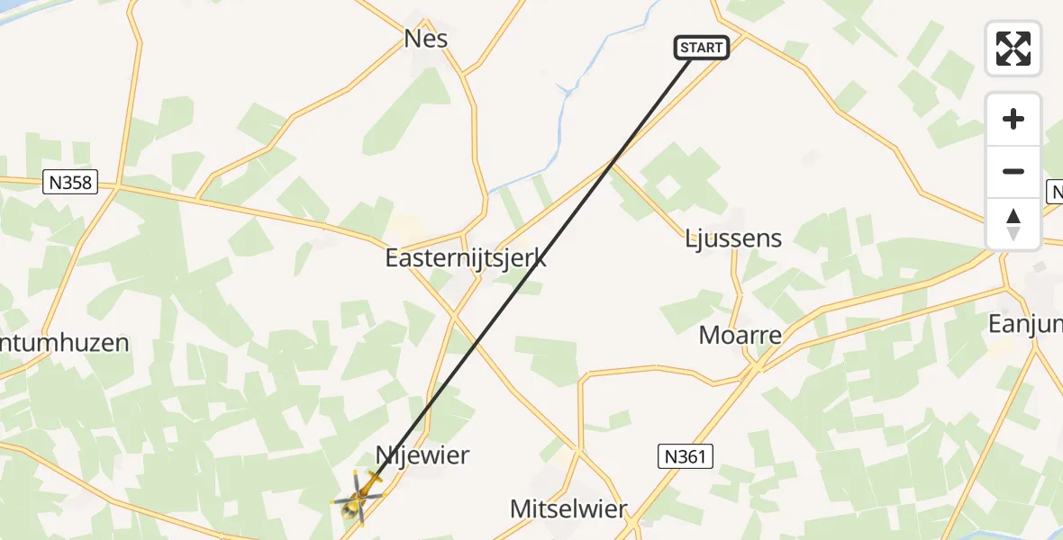 Vluchtroute Ambulancehelikopter Paesens - Niawier, 02 februari 2024, 14:16