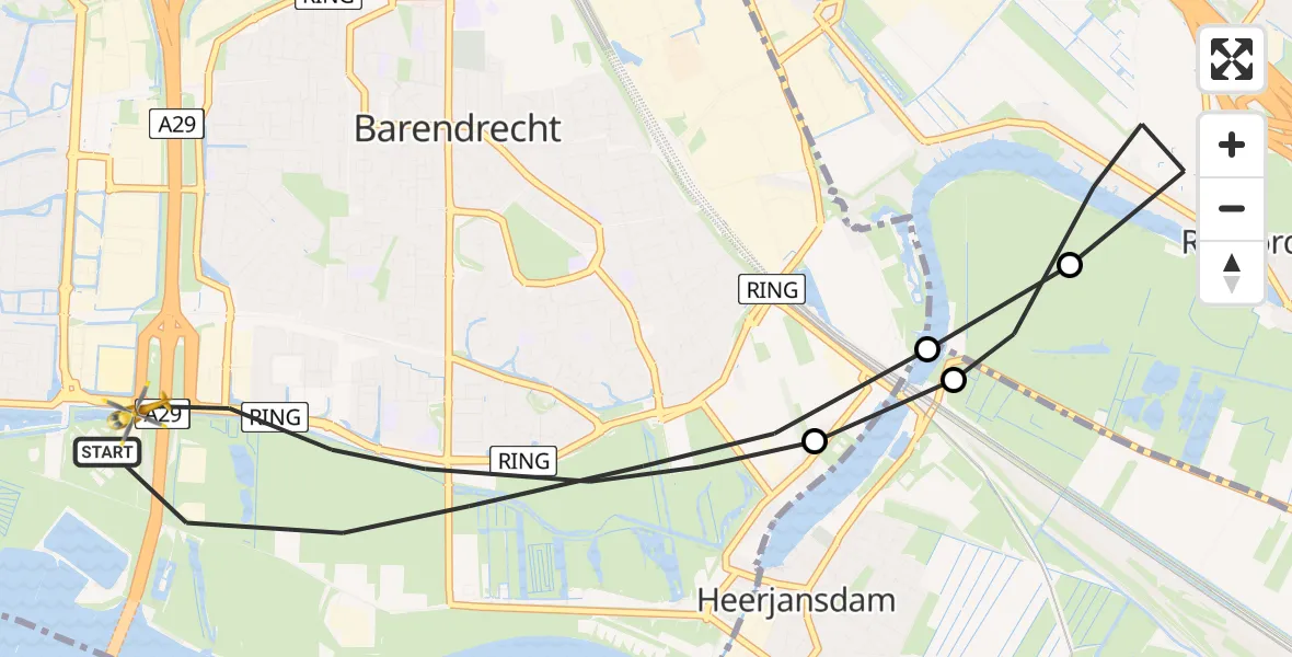 Vluchtroute Traumahelikopter Barendrecht - Barendrecht, 02 februari 2024, 15:21