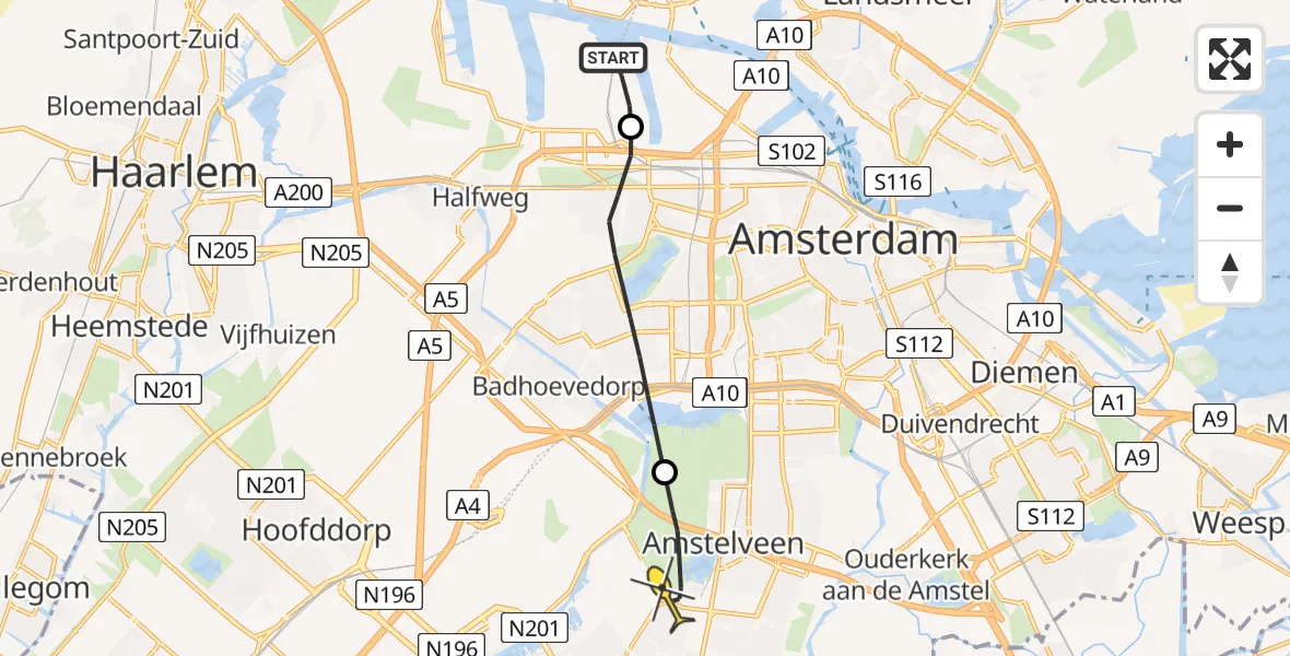 Routekaart van de vlucht: Lifeliner 1 naar Amstelveen, Dokter Meurerlaan