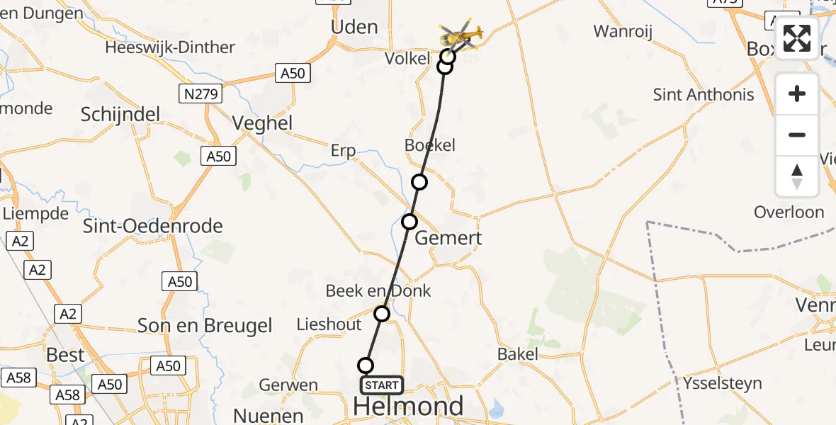 Routekaart van de vlucht: Lifeliner 3 naar Vliegbasis Volkel, Eenselaarseweg