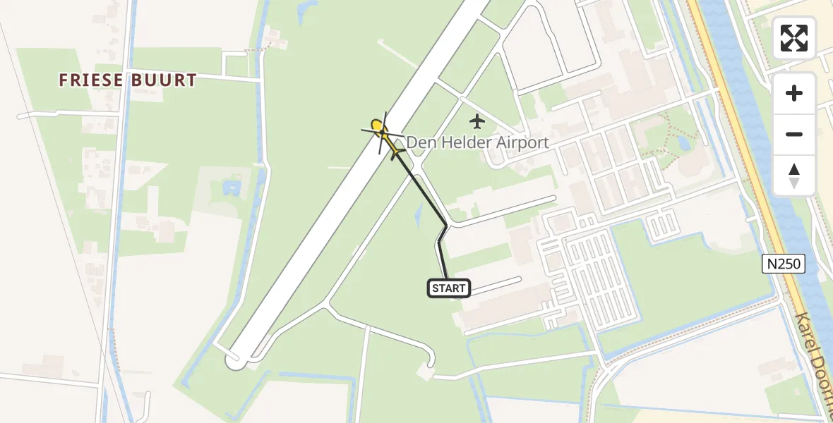 Routekaart van de vlucht:  naar Vliegveld De Kooy, Luchthavenweg