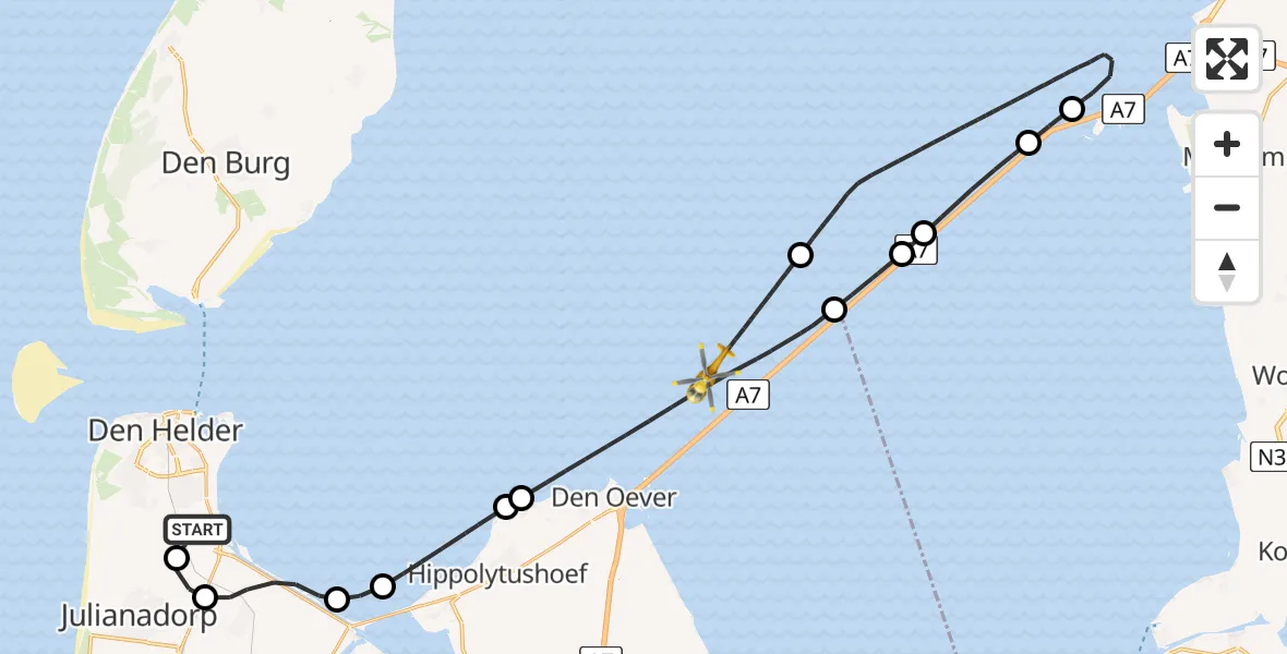 Vluchtroute  Vliegveld De Kooy - Den Oever, 02 februari 2024, 16:44
