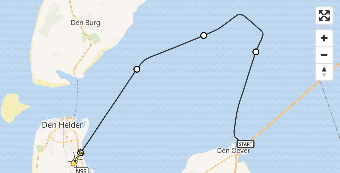 Routekaart van de vlucht: NCG06 naar Vliegveld De Kooy, Vaarwater naar Den Oever