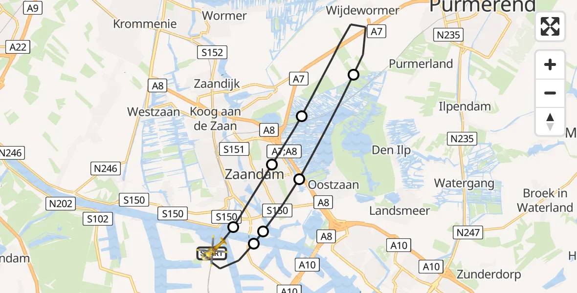 Vluchtroute Traumahelikopter van Amsterdam Heliport naar Amsterdam Heliport
