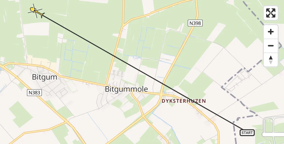 Routekaart van de vlucht: Ambulancehelikopter naar St.-Annaparochie, Langhuisterweg