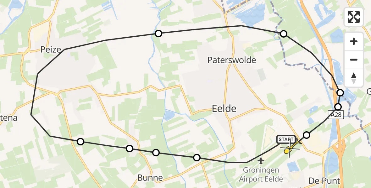 Routekaart van de vlucht: Lifeliner 4 naar Groningen Airport Eelde, Oosterloop