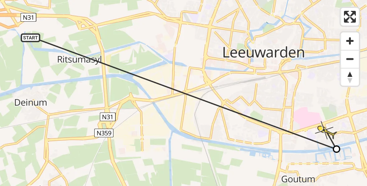 Routekaart van de vlucht: Ambulanceheli naar Leeuwarden, Dobbehôf