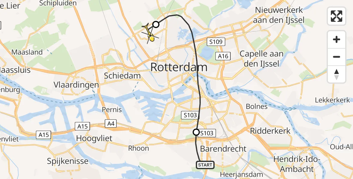 Routekaart van de vlucht: Lifeliner 2 naar Rotterdam The Hague Airport, Avenue Carnisse