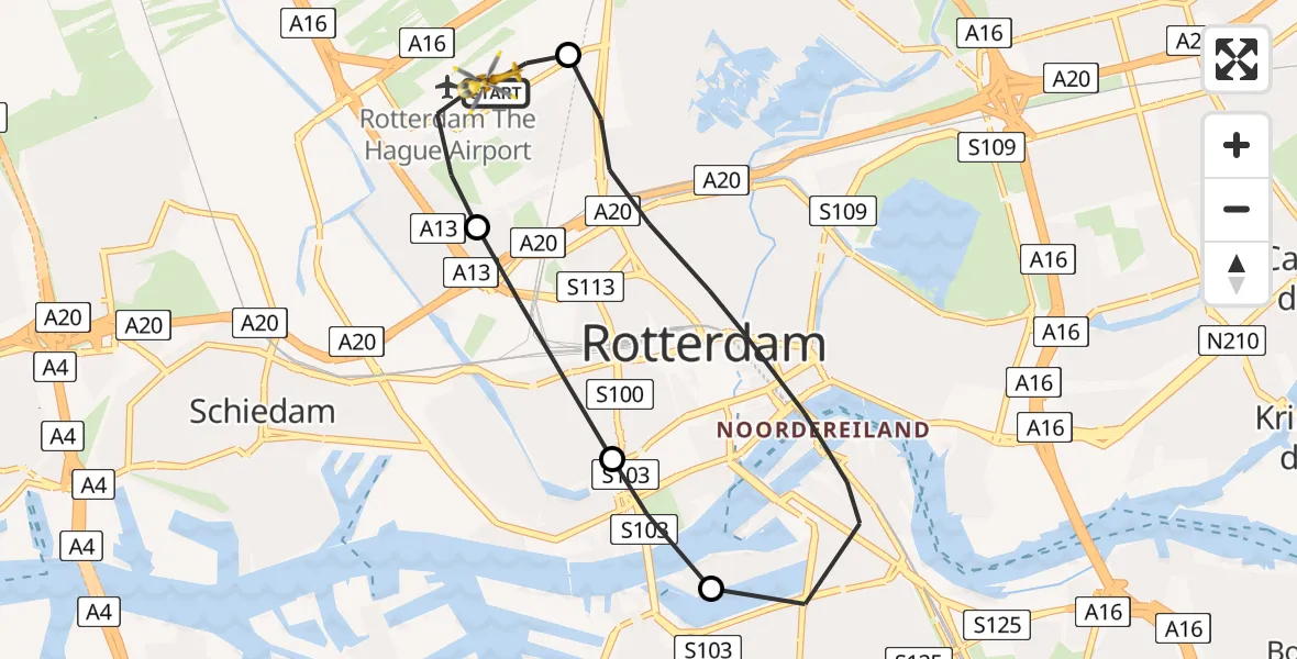 Vluchtroute Traumahelikopter Rotterdam The Hague Airport - Rotterdam The Hague Airport, 03 februari 2024, 07:25