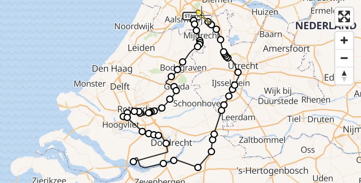 Routekaart van de vlucht: Politieheli naar Amstelveen, Meerlandenweg