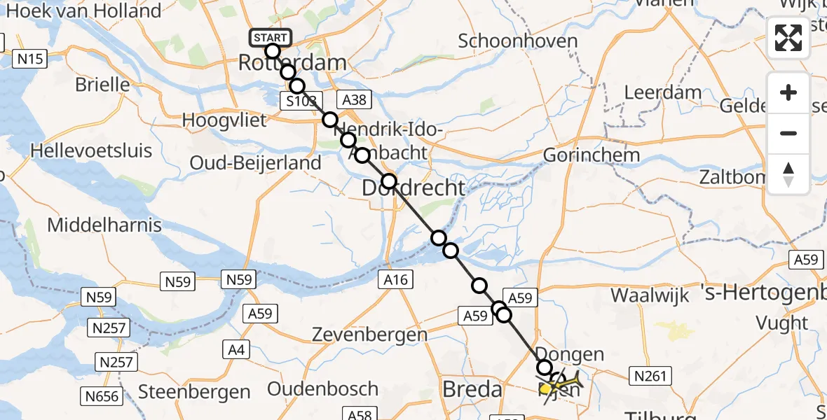 Routekaart van de vlucht: Lifeliner 2 naar Rijen, Oude Kleiweg