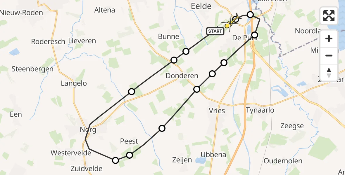Routekaart van de vlucht: Lifeliner 4 naar Groningen Airport Eelde, Eekhoornstraat