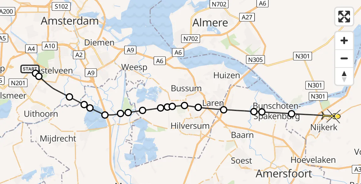 Routekaart van de vlucht: Politieheli naar Putten, Bosrandweg