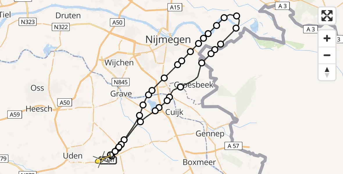 Routekaart van de vlucht: Lifeliner 3 naar Vliegbasis Volkel, Zeelandsedijk