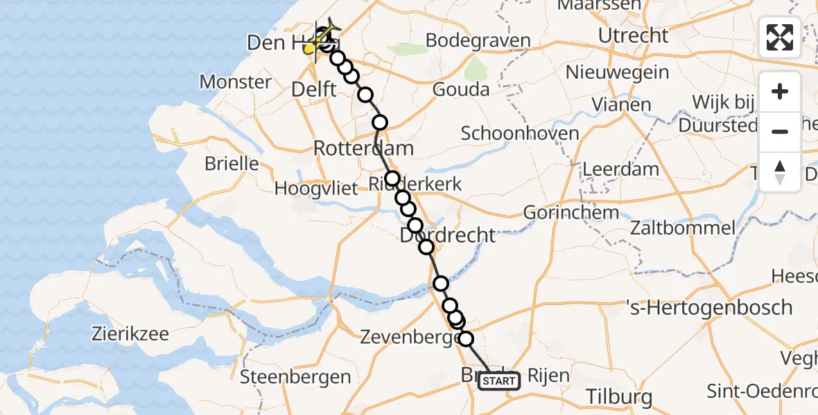 Routekaart van de vlucht: Lifeliner 2 naar Voorburg, Rudonk