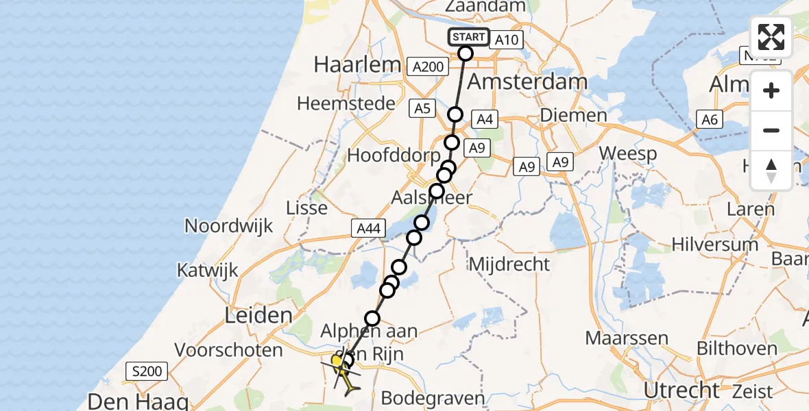 Routekaart van de vlucht: Lifeliner 1 naar Hazerswoude-Dorp, Nieuw-Zeelandweg