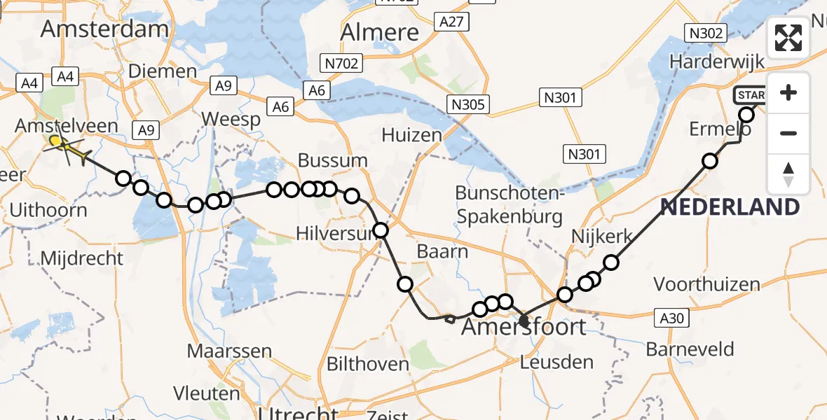 Routekaart van de vlucht: Politieheli naar Amstelveen, Leuvenumseweg