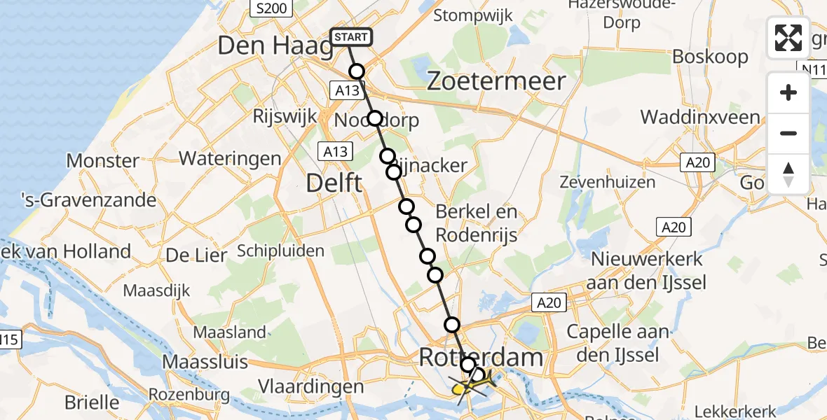Routekaart van de vlucht: Lifeliner 2 naar Erasmus MC, Loolaan