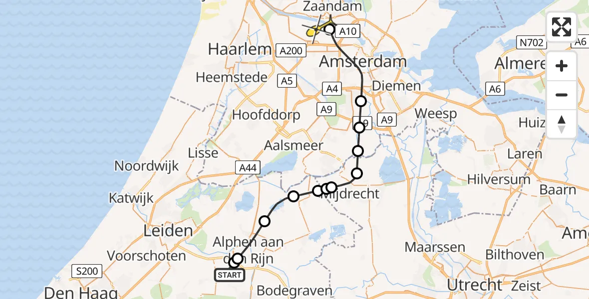 Routekaart van de vlucht: Lifeliner 1 naar Amsterdam Heliport, Kruiskade