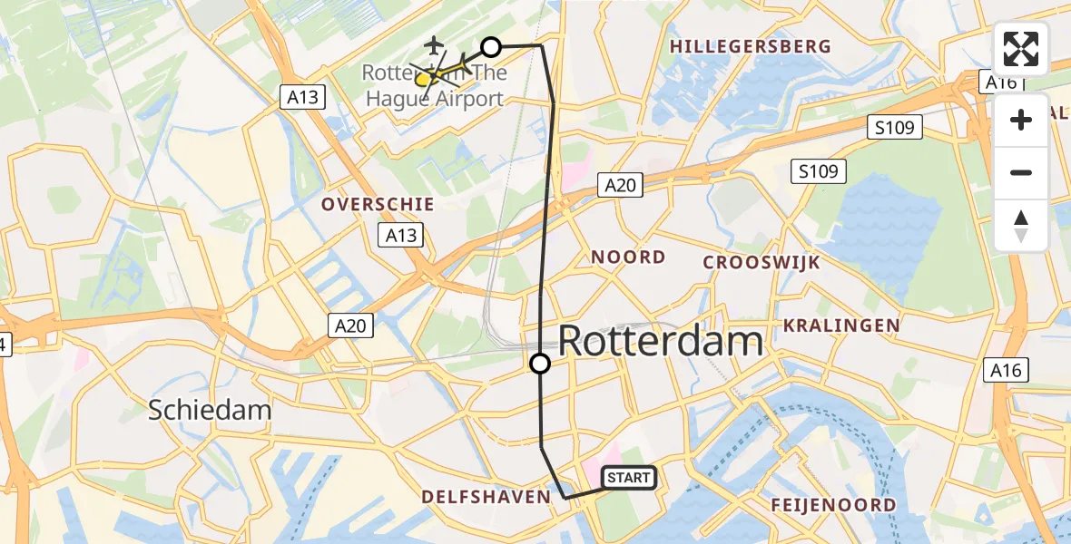 Routekaart van de vlucht: Lifeliner 2 naar Rotterdam The Hague Airport, Van Beuningenstraat