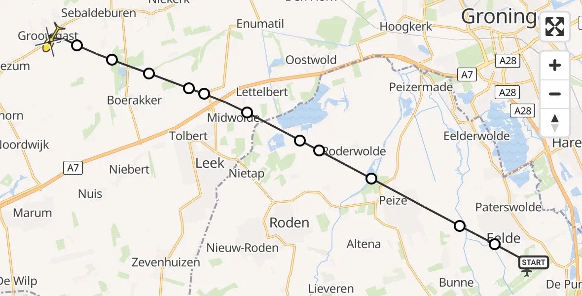 Routekaart van de vlucht: Lifeliner 4 naar Grootegast, Hoofdweg