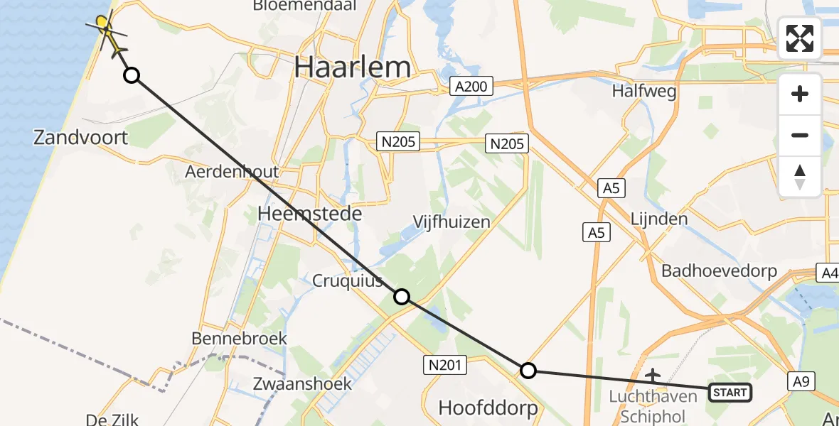 Routekaart van de vlucht: Politiehelikopter naar Zandvoort, Hoofdweg