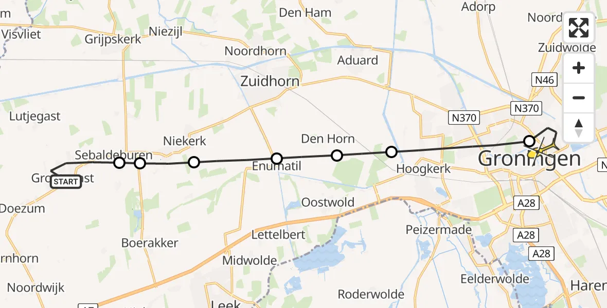 Routekaart van de vlucht: Lifeliner 4 naar Universitair Medisch Centrum Groningen, Notoaristuun