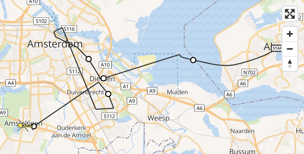 Routekaart van de vlucht: Politieheli naar Amstelveen, Stedendreef