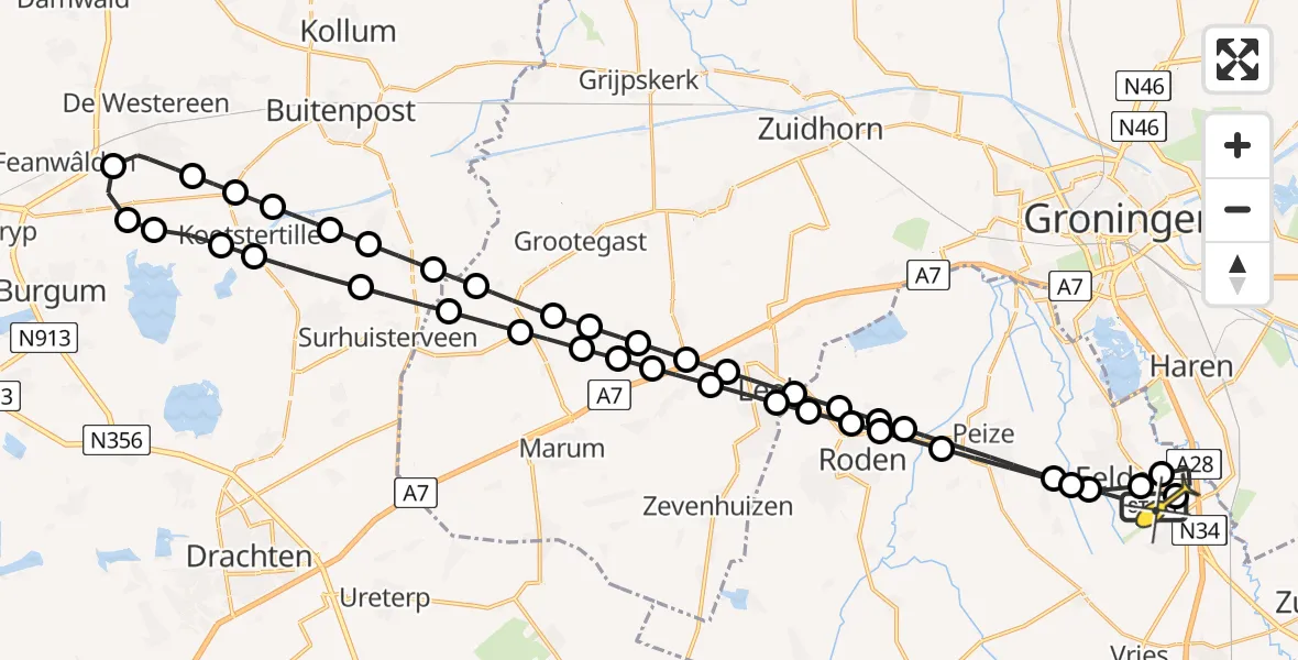 Routekaart van de vlucht: Lifeliner 4 naar Groningen Airport Eelde, Hoofdweg