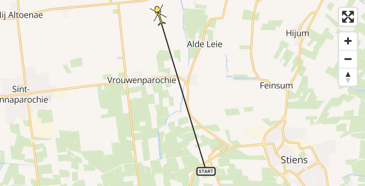 Routekaart van de vlucht: Ambulanceheli naar Oudebildtzijl, Roodpad