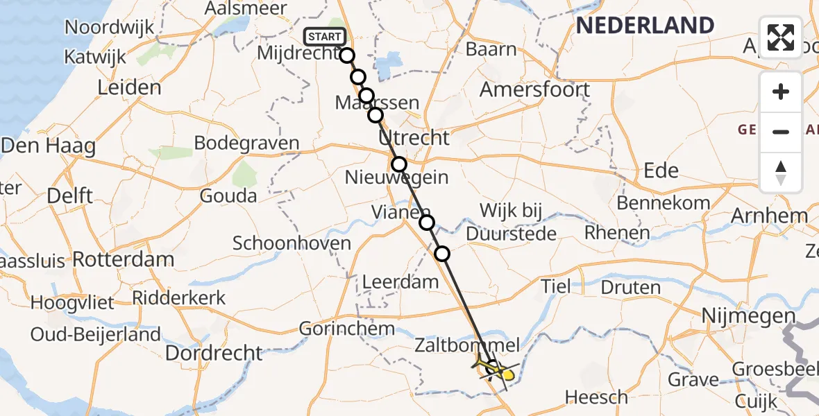 Routekaart van de vlucht: Politieheli naar Velddriel, Herenweg