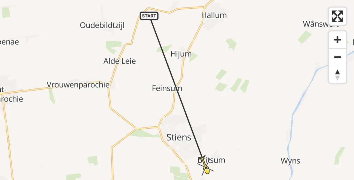 Routekaart van de vlucht: Ambulanceheli naar Britsum, Sillân