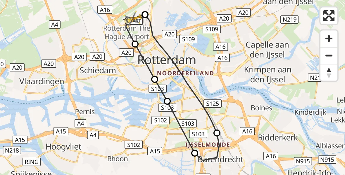 Vluchtroute Traumahelikopter Rotterdam The Hague Airport - Rotterdam The Hague Airport, 03 februari 2024, 15:43